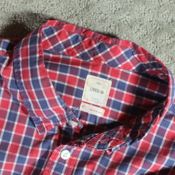 Gap Lived-in Size XL Blue & Red Long Sleeved Casual Button Down Shirt - Picture 2 of 3